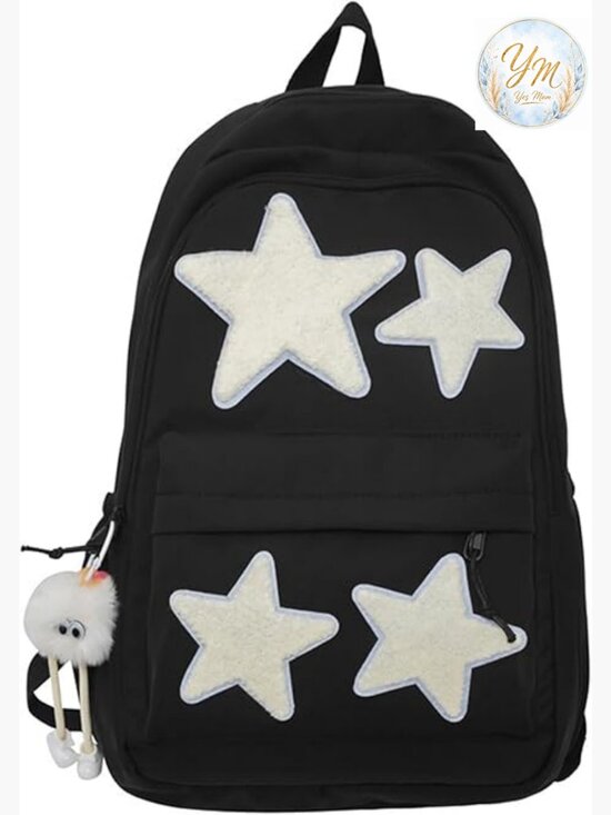 Y2K Backpack with Cute Accessories Emo Star Print Daypack Laptop Compartment